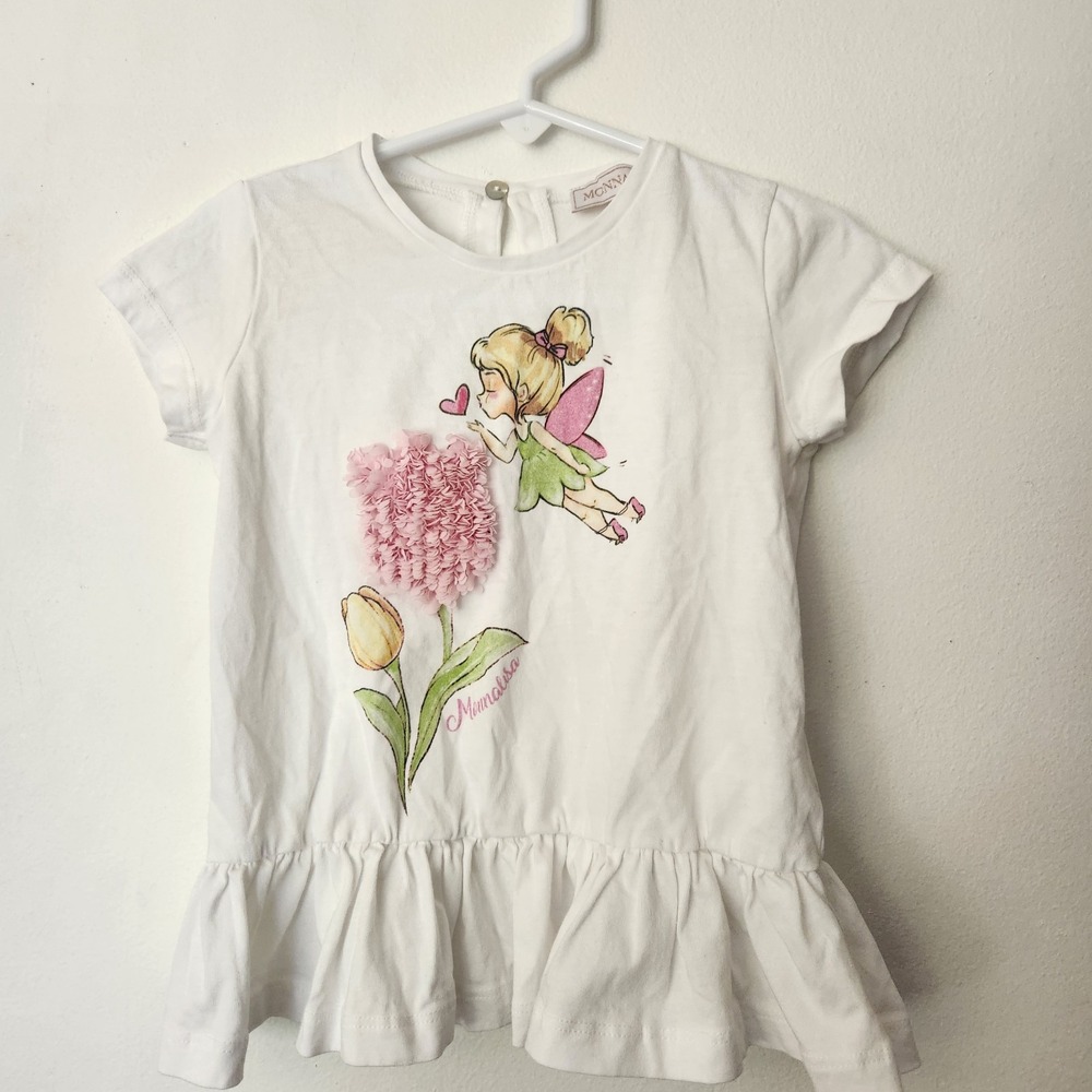 MONNALISA Babies' Fairy-print Peplum‎ T-shirt In White 24Months